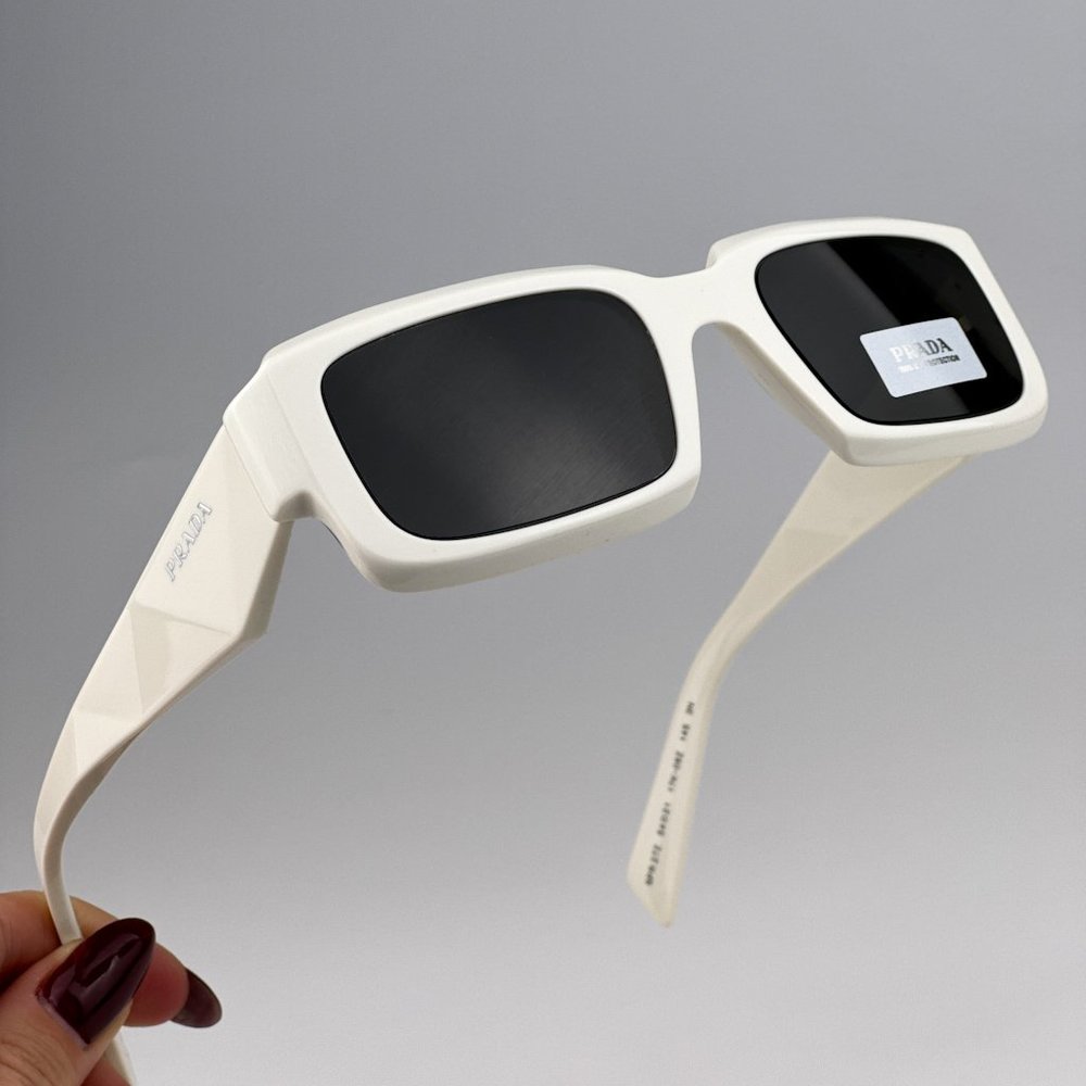 Prada PR27ZS 17K08Z Sunglasses Talc White Dark Grey Unisex Rectangle PR 27ZS